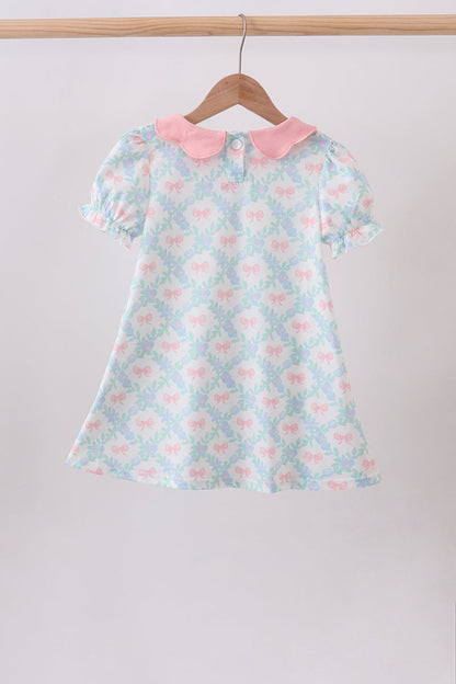 Pink Floral Bow Print Dress
