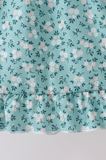 Green Floral Smocked Ruffle Dress