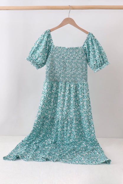 Green Floral Smocked Mom Dress