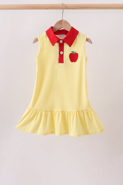 Yellow Apple Crayon Embroidered Ruffle Dress