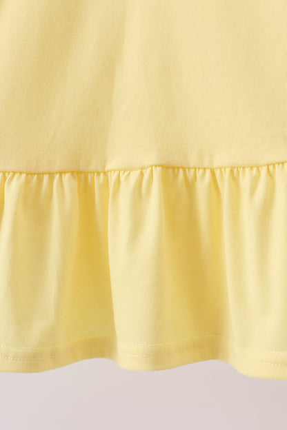 Yellow Apple Crayon Embroidered Ruffle Dress
