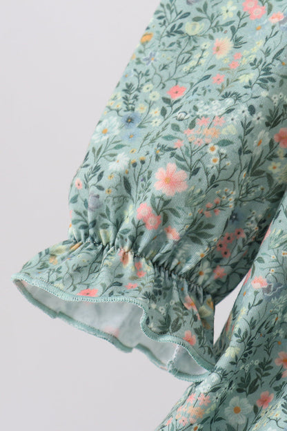Green Floral Smocked Dress