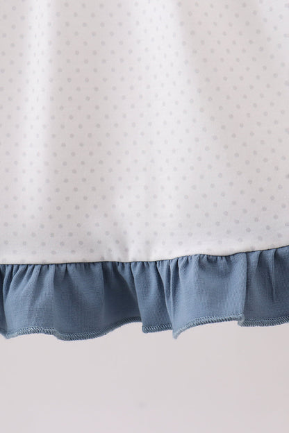 Blue Apple Crayon French Knot Ruffle Dress