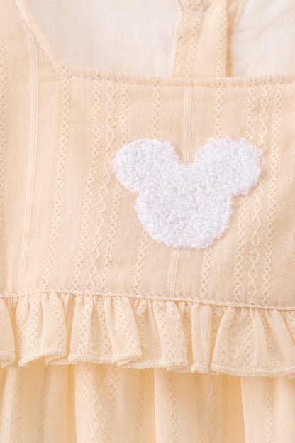 Oatmeal character french knot ruffle dress