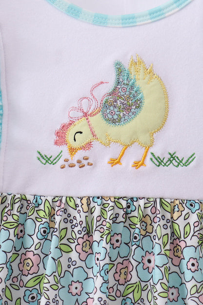 Mint Chicken Applique Ruffle Dress