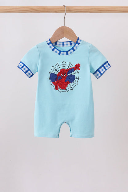 Blue character embroidery romper