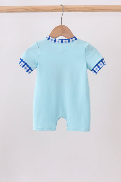 Blue character embroidery romper