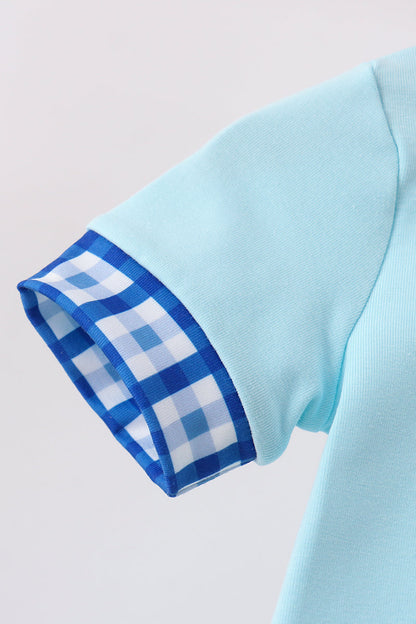 Blue character embroidery romper