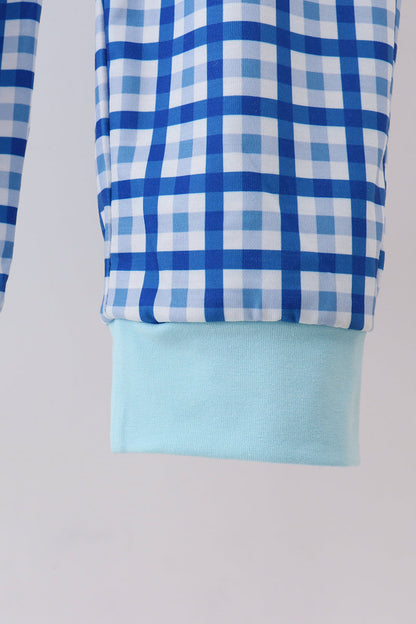 Blue character embroidery pants set