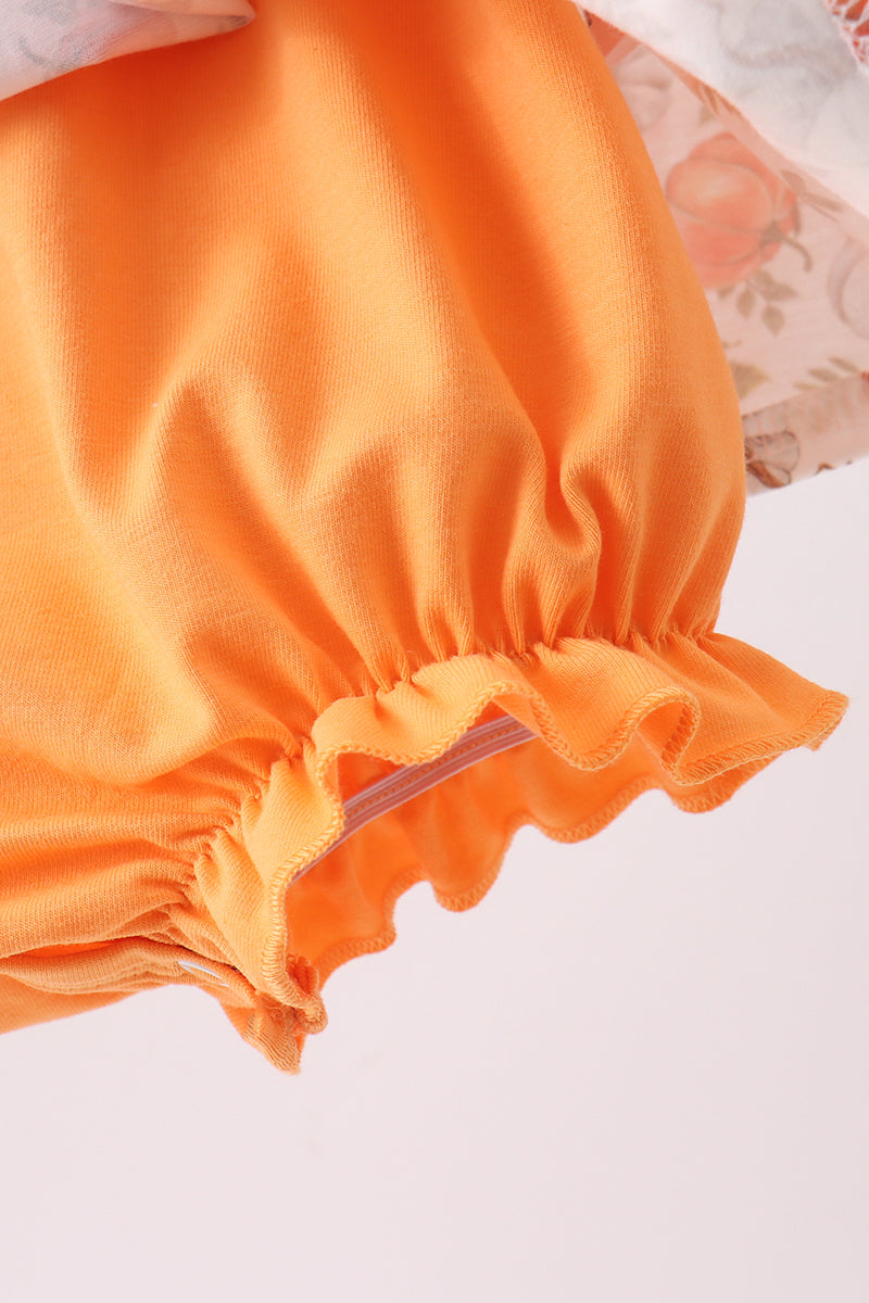 Orange Pumpkin Embroidery Ruffle Bubble