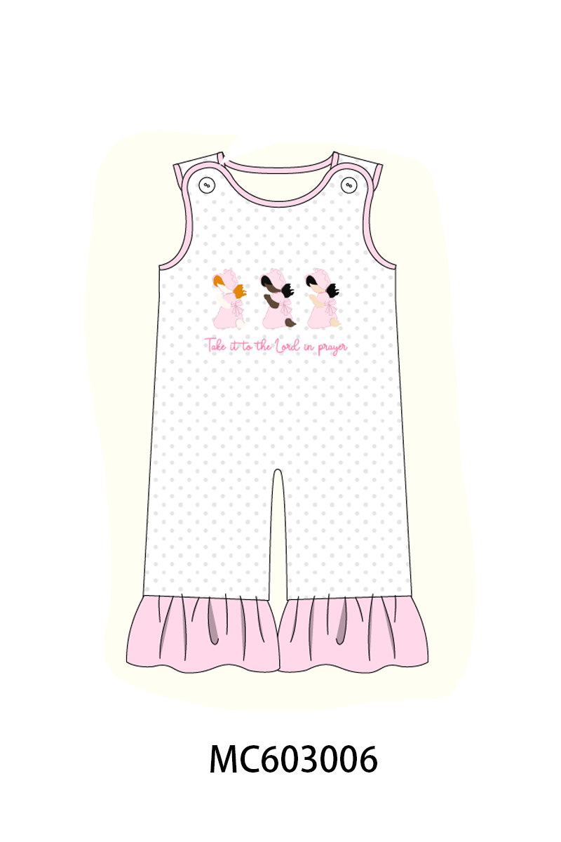 Pink Prayer Embroidery Ruffle Romper