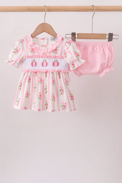 Pink Pumpkin Embroidery Ruffle Bloomer Set