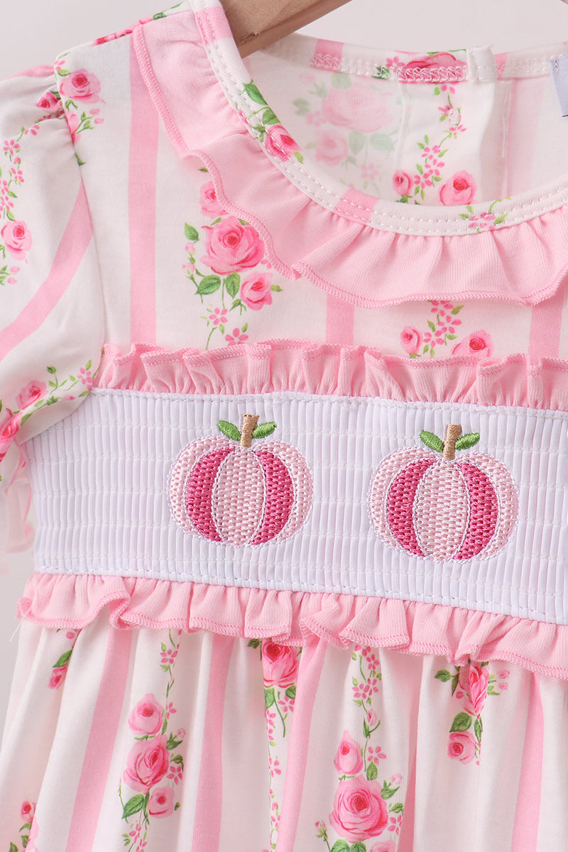 Pink Pumpkin Embroidery Ruffle Bloomer Set