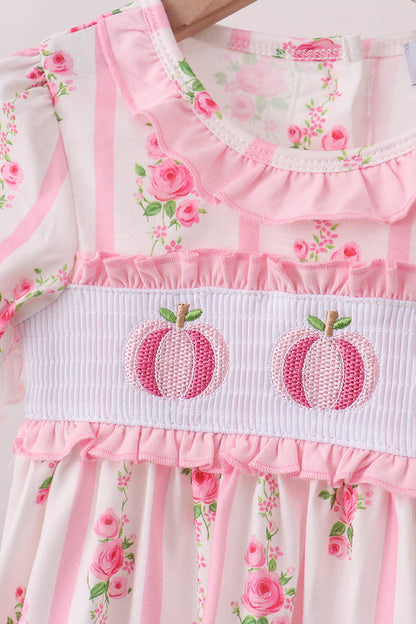 Pink Pumpkin Embroidery Ruffle Bloomer Set