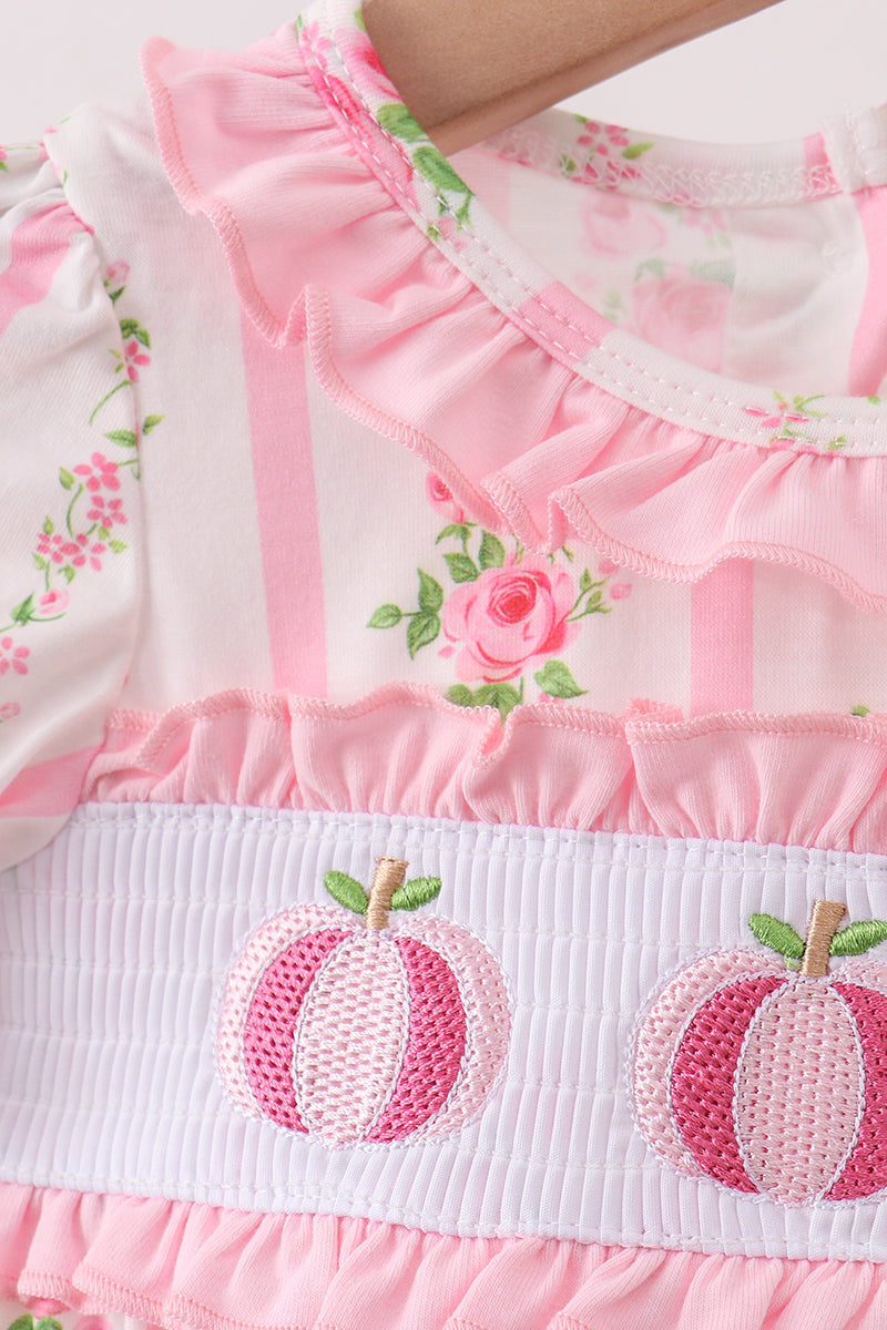 Pink Pumpkin Embroidery Floral Ruffle Bubble