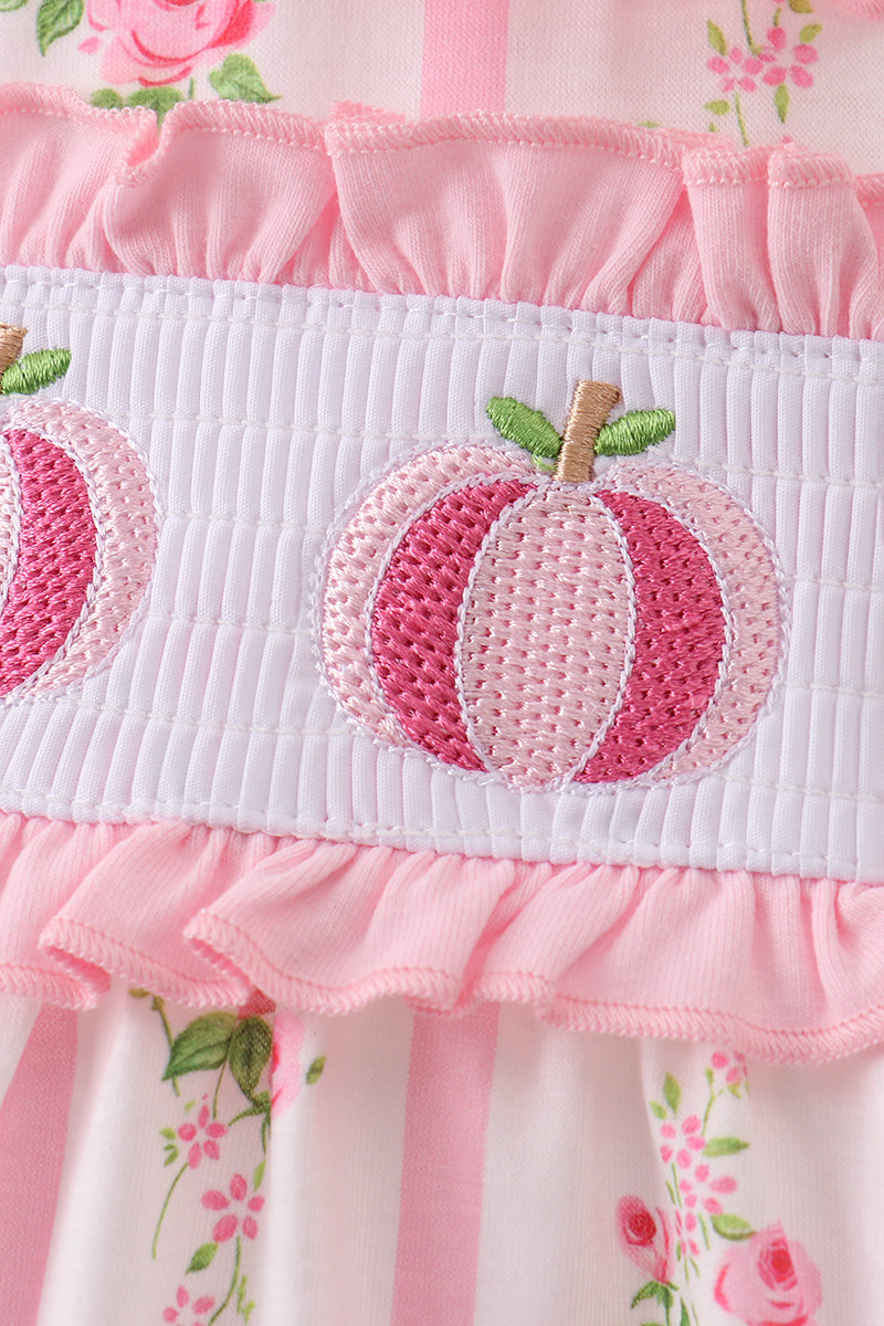 Pink Pumpkin Embroidery Floral Ruffle Bubble