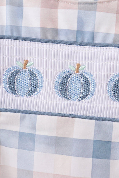 Blue Pumpkin Embroidery Gingham Bubble