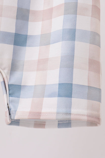 Blue Pumpkin Embroidery Gingham Bubble