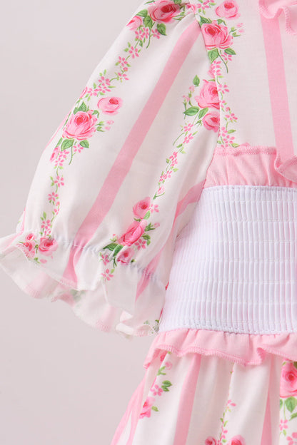 Pink Pumpkin Embroidery Ruffle Pants Set