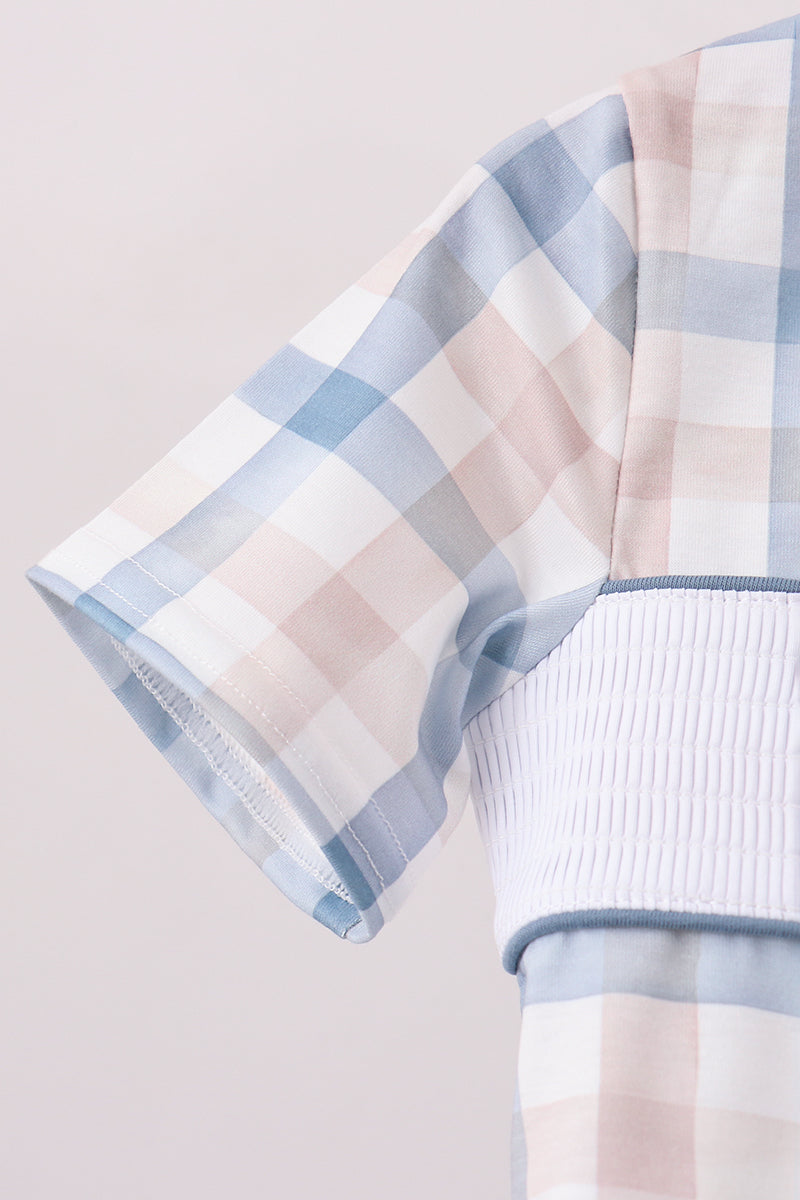 Blue Pumpkin Embroidery Gingham Shorts Set