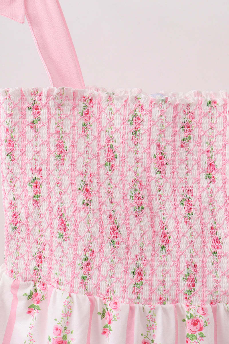 Pink Pumpkin Floral Smocked Mom Dress