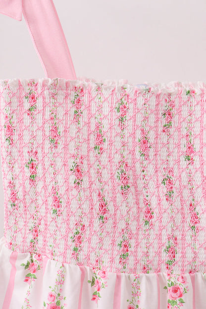 Pink Pumpkin Floral Smocked Mom Dress
