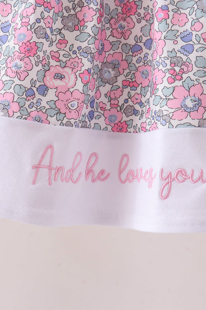 Pink Floral Embroidery Ruffle Pants Set