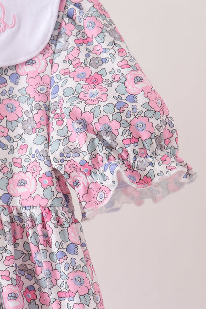 Pink Floral Embroidery Ruffle Dress