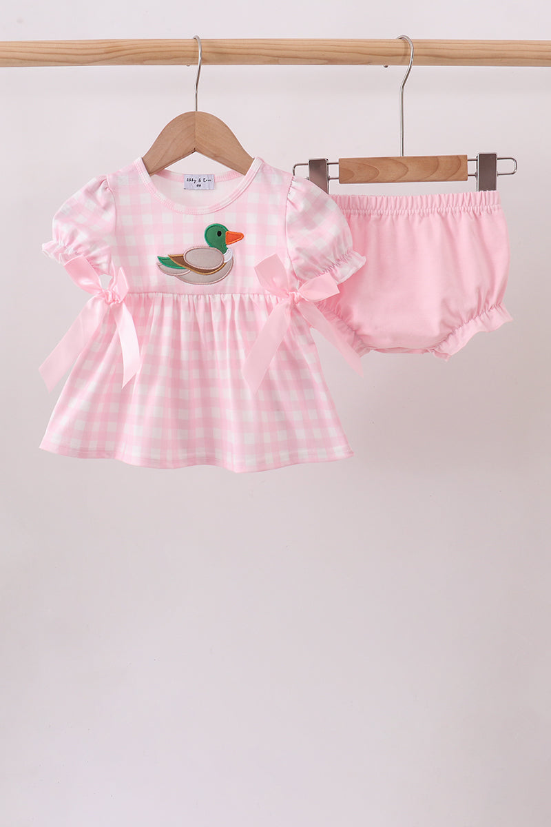 Pink Mallard Applique Gingham Bloomer Set