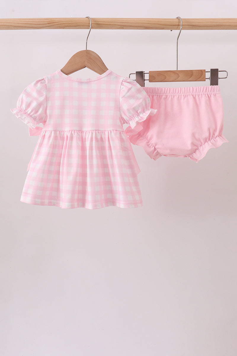 Pink Mallard Applique Gingham Bloomer Set