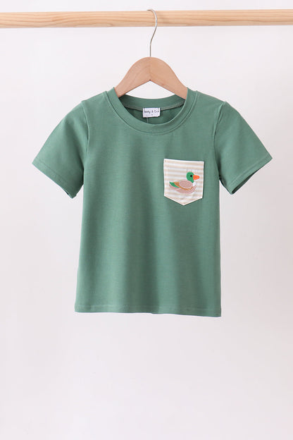 Green Mallard Embroidery Pocket Top