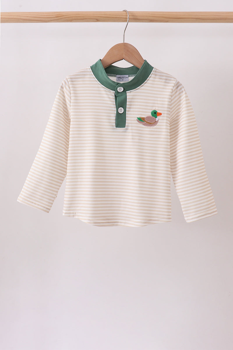 Brown Stripe Mallard Embroidery Top