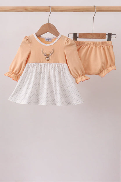 Beige Deer Embroidery Bloomer Set