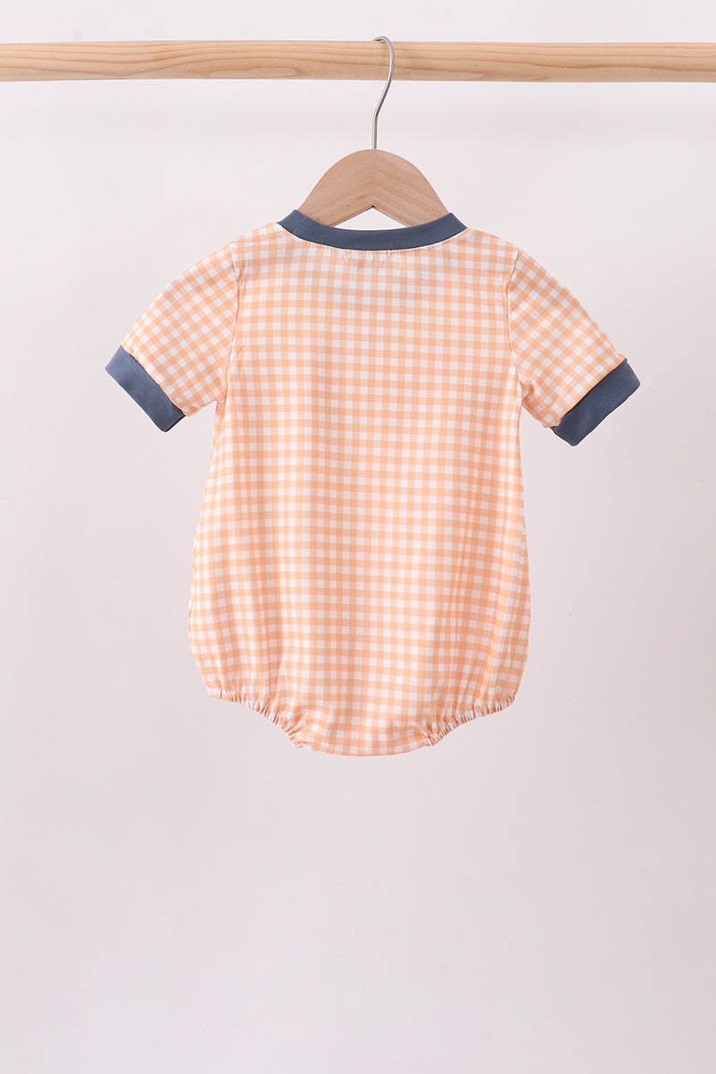 Orange Pumpkin Embroidery Gingham Bubble