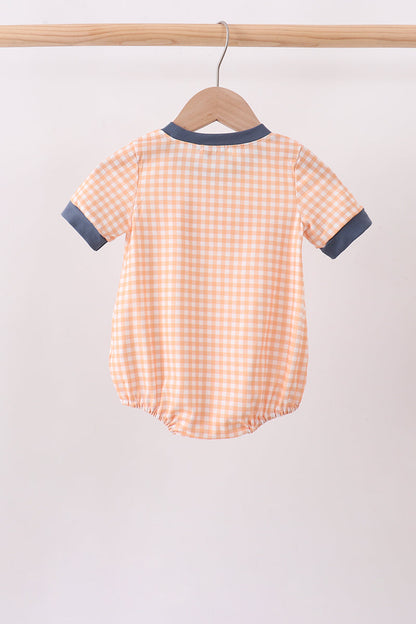 Orange Pumpkin Embroidery Gingham Bubble