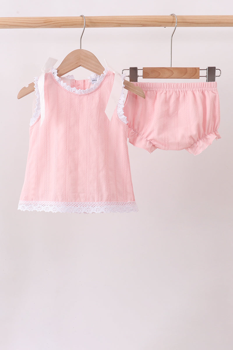 Pink Lace Jacquard Bloomer Set