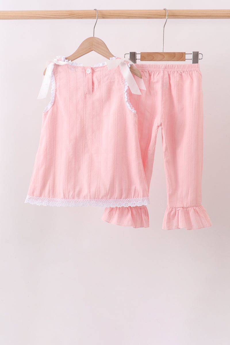 Pink Lace Ruffle Pants Set