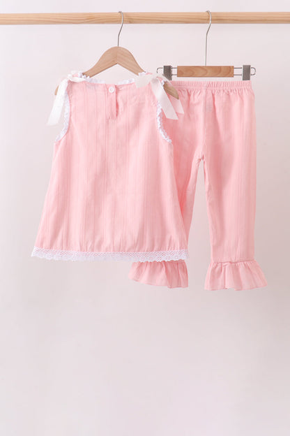 Pink Lace Ruffle Pants Set