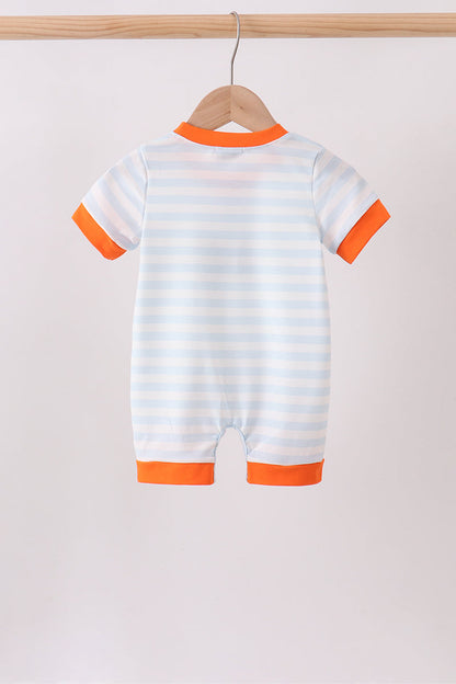 Orange Spider Embroidery Stripe Romper