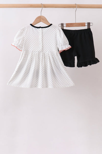 Black Spider Embroidery Ruffle Shorts Set