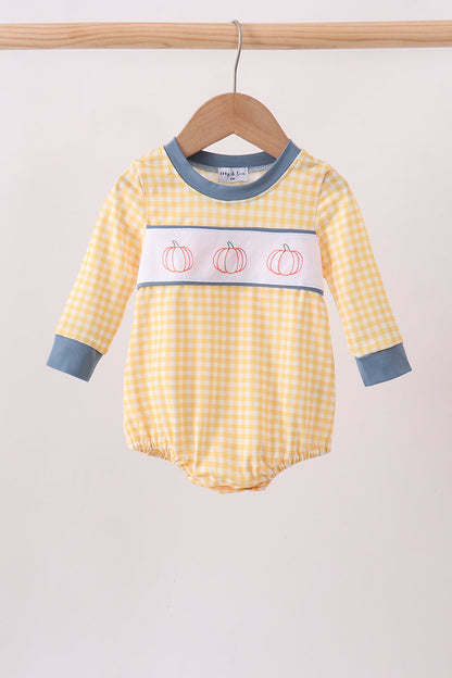 Mustard Pumpkin Embroidery Gingham Bubble