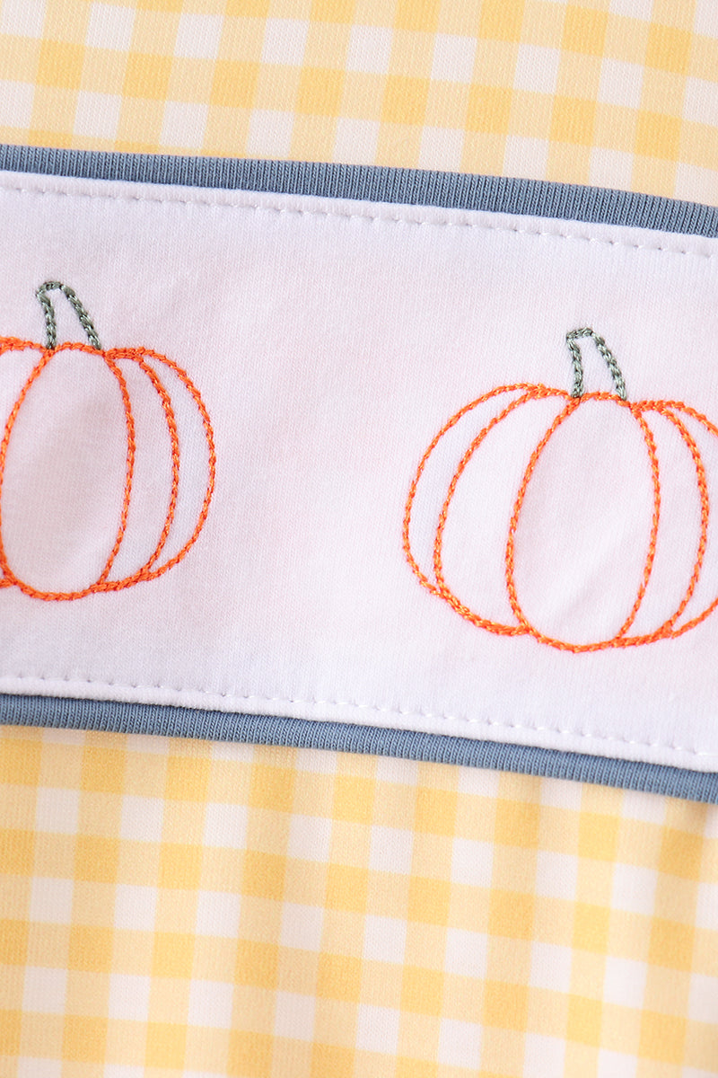 Mustard Pumpkin Embroidery Gingham Bubble