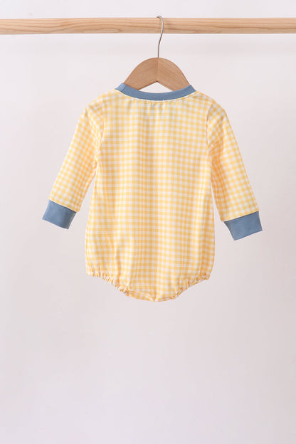Mustard Pumpkin Embroidery Gingham Bubble