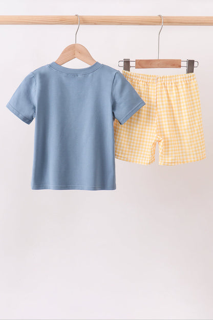 Blue Pumpkin Embroidery Gingham Shorts Set