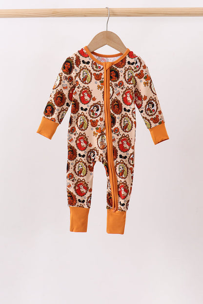 Orange princess bamboo zipper romper