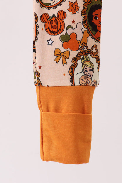 Orange princess bamboo zipper romper