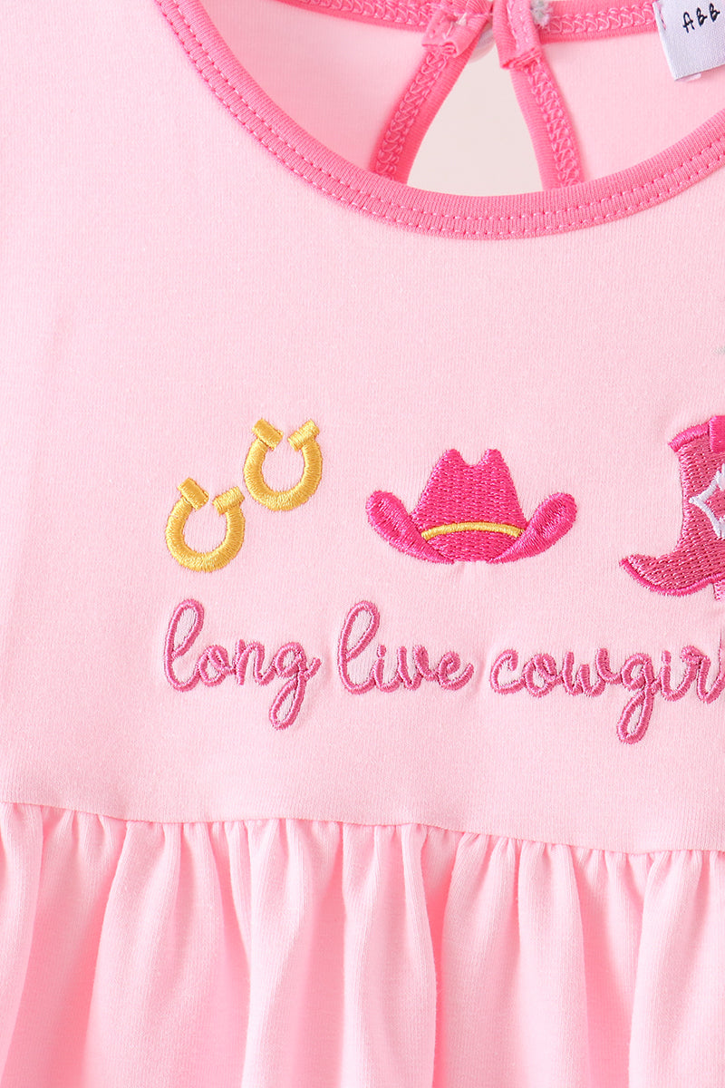 Pink Cowgirl Boots Embroidery Dress