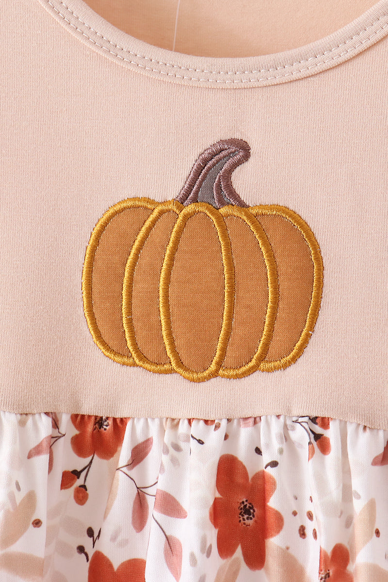 Floral Pumpkin Embroidery Ruffle Bloomer Set