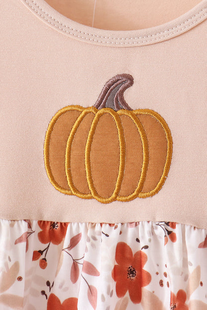 Floral Pumpkin Embroidery Ruffle Bloomer Set