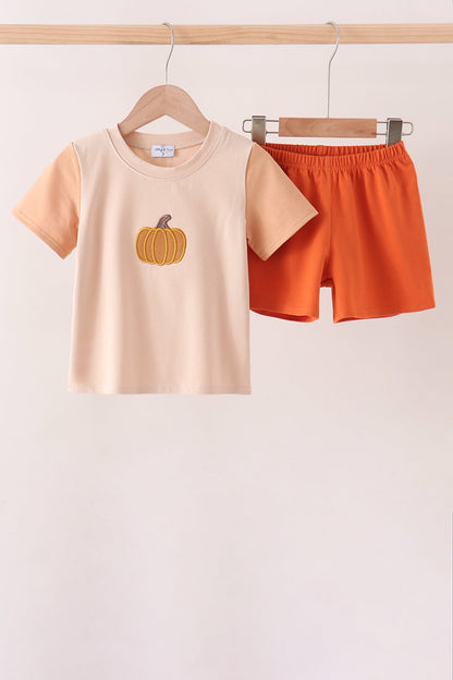 Pumpkin Embroidery Shorts Set